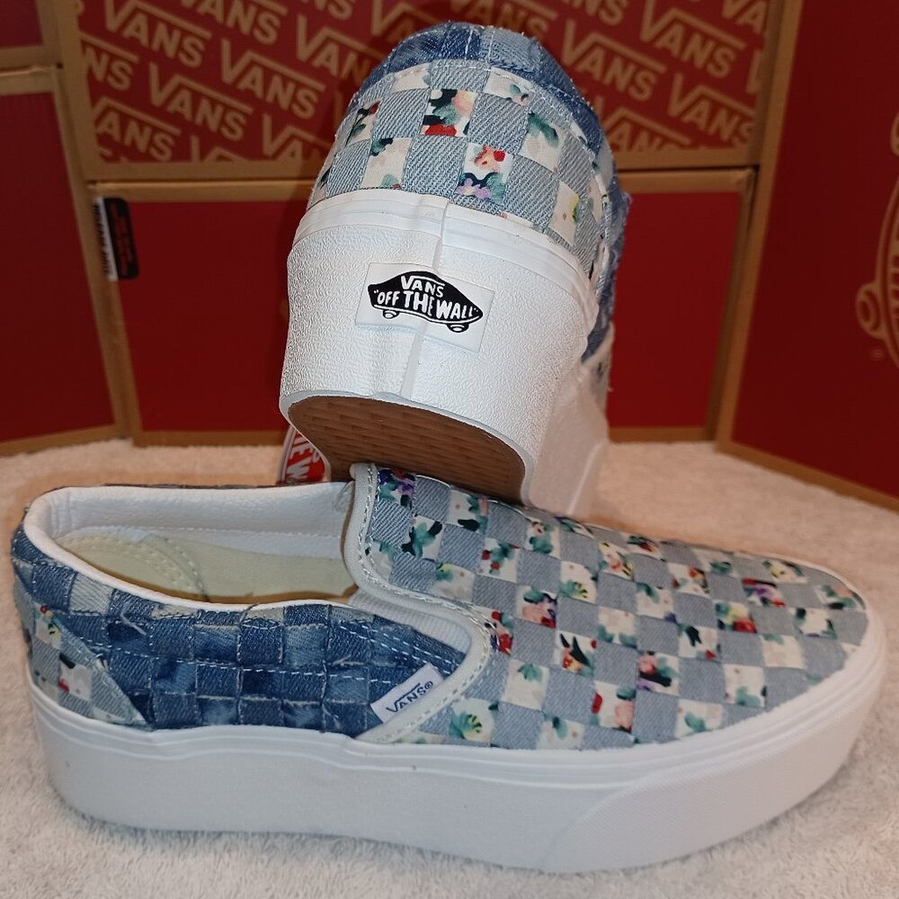 Vans Men's 6.5/Women's 8 Slip On Stacked Woven Floral Platform Shoes VN0A7Q5BB12
